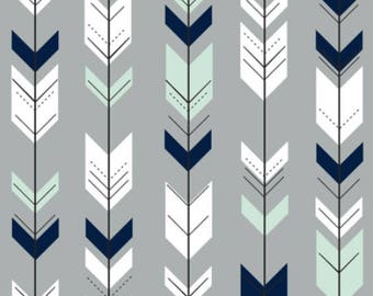 Arrows Nursery Fabric by the Yard Arrow Fabric Gray Navy Mint Cotton Fabric Minky Jersey Knit Childrens Fabric Baby Fabric Quilting Fabric
