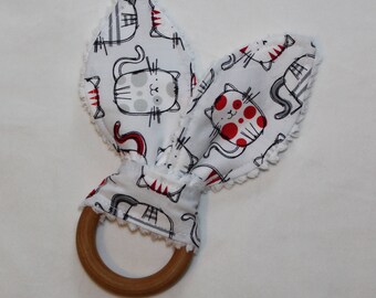 Gray Cats Rabbit Ears Wooden Teething Ring