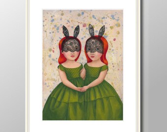 Twins - print from original acrylic painting, A4 (297 x 210mm), (11.7 x 8.3 in)