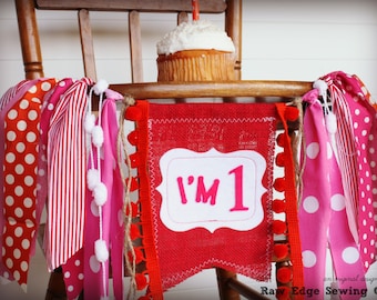 ELMO GIRL Birthday High Chair Highchair Banner Party Photo Prop Bunting Backdrop Red Orange Sesame Street One First Fabric Custom Twins