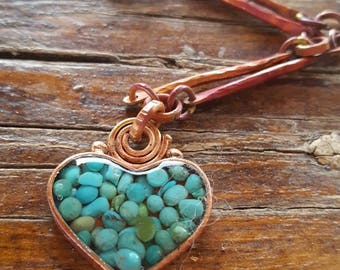 Copper Heart - Turquoise Heart Necklace - Cowgirl Jewelry - Copper Necklace - Rustic Cowgirl Necklace - Heart of a Cowgirl Jewelry