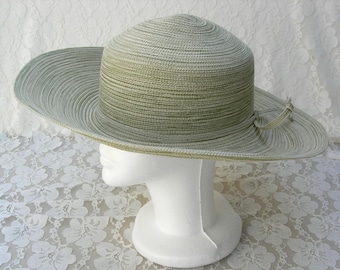 Pale Green Summer Hat, wide brim - wear up or down, flexible, vintage, sz M