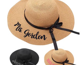 Embroidered Personalized Floppy Sun Hat, Personalized Floppy Hat, Summer Hats, Beach Hat, Embroidered Beach Hats, Honeymoon Beach Hat,