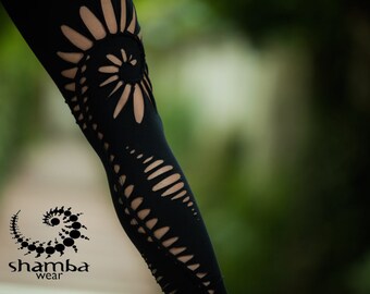 Spiral Braided Leggings with attached mini skirt - special leggings,braided,shredded,cuts,open,boho,hippie,tribal,festivals,burning man,yoga