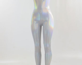 Flashbulb White Holographic Tank Style Sleeveless Spandex Catsuit 150883