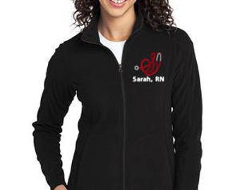 Personalized Letter Stethoscope with Name Full-Zip LADIES Fleece Jacket * Initial Nurse Nursing Medical Womens Microfleece * 8 Colors