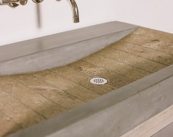Quarry Concrete And Travertine Stone Vanity Sink Bathroom Ramp Sloped Custom