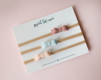 Mini bow headband, Little girl headband, baby bow headband, felt bow headband, baby girl bow headband, baby shower gift, Bow felt headband