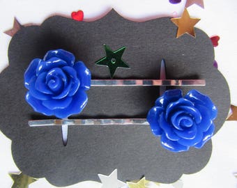 Royal Blue Rose Vintage Hair Bobby Pins