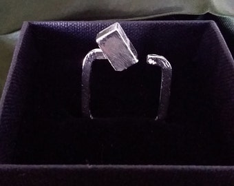 Contemporary handmade sterling silver square-shank cube ring