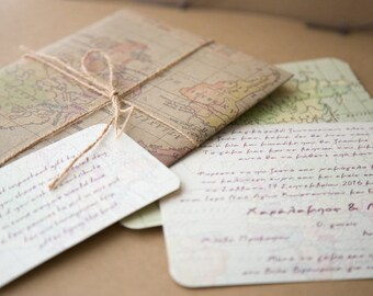 world map wedding invitation travel wedding invitation vintage word map invitation