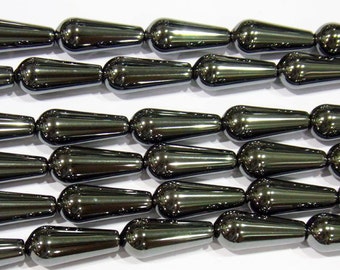 Hematite Beads 8x12mm Waterdrop Natural Bead Semiprecious Gemstone 15"L -
