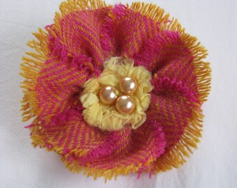Harris Tweed Corsage/Brooch (Pink & Yellow)