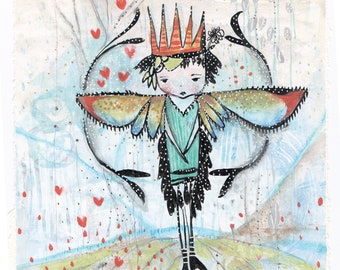 Original Watercolor Pen + Ink Spirit Angel Bright Winged Love More