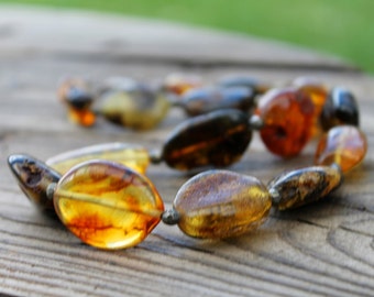 Natural Raw Baltic Amber Necklace, Genuine Baltic Amber, Huge, Statement Necklace,Large, Earthy Colors Ochre Brown Dark