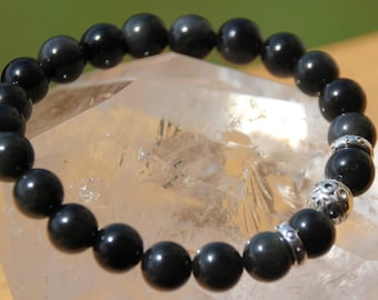 Obsidian and Tibetan Bead Bracelet