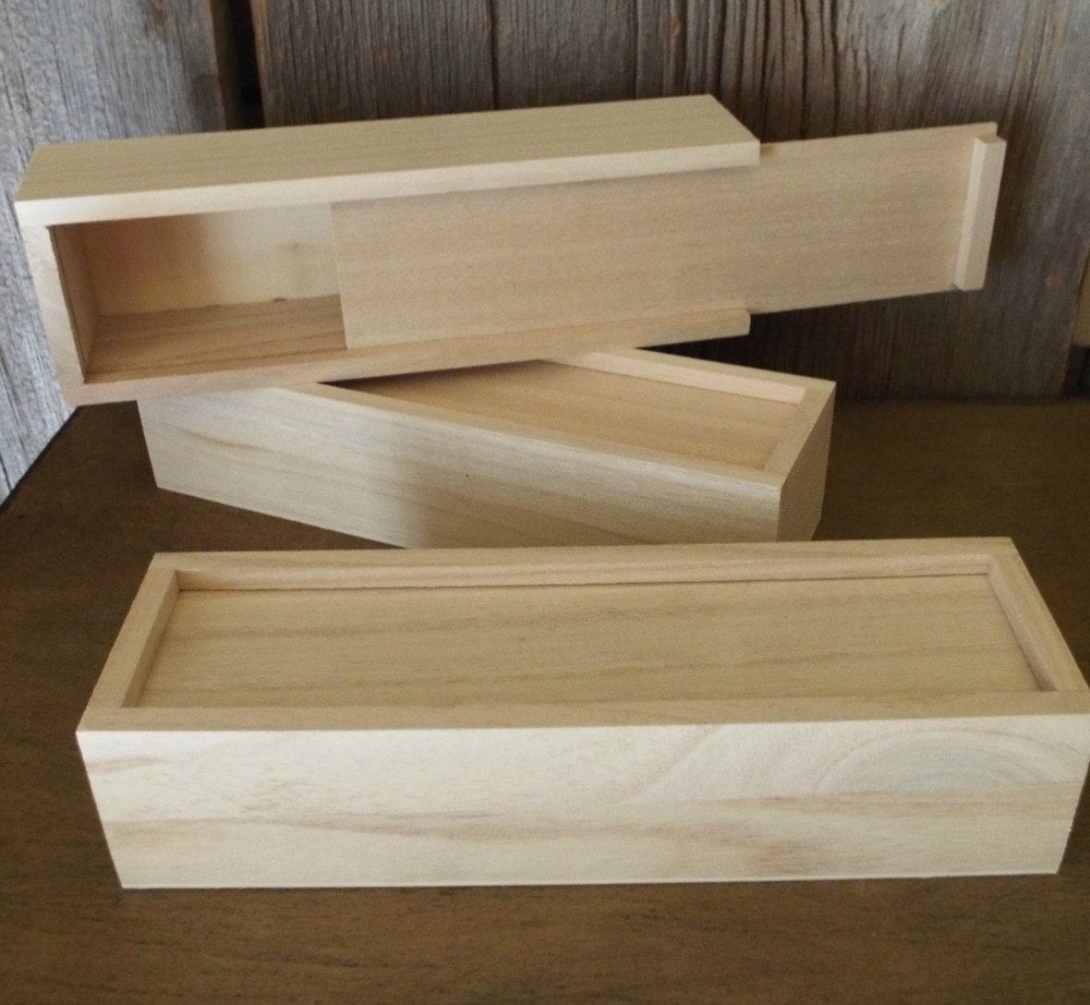 Unfinished Wood Box with Sliding Lid