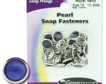 Snap Size 18 Fasteners, Capped Prong Pearl Royal Navy Color - 10 Sets
