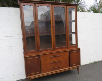 Mid Century Modern Two Part China Server TV Media Console Buffet by Bassett 8920X