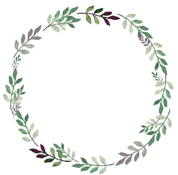 Greenery Clipart Leafy Wreath Green Purple Watercolor Wreath