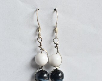 Black and White Wire Wrapped Earrings