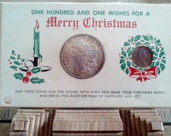 1886 Morgan Dollar and 1964 penny for 101 Wishes for a Merry Christmas... Vintage
