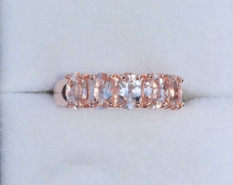 GENUINE Morganite 5 Stone Ring,Size 6 Rose Gold Vermeil Morganite Gemstone Ring,Blush Peach Pink,Natural,Wedding,Anniversary Band,Beryl