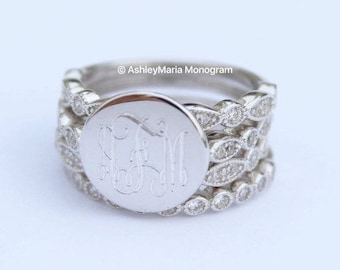 Monogram Sterling Silver Rings, Monogram Stackable Rings, Sterling Silver Monogram Rings, Monogram Engagement Ring