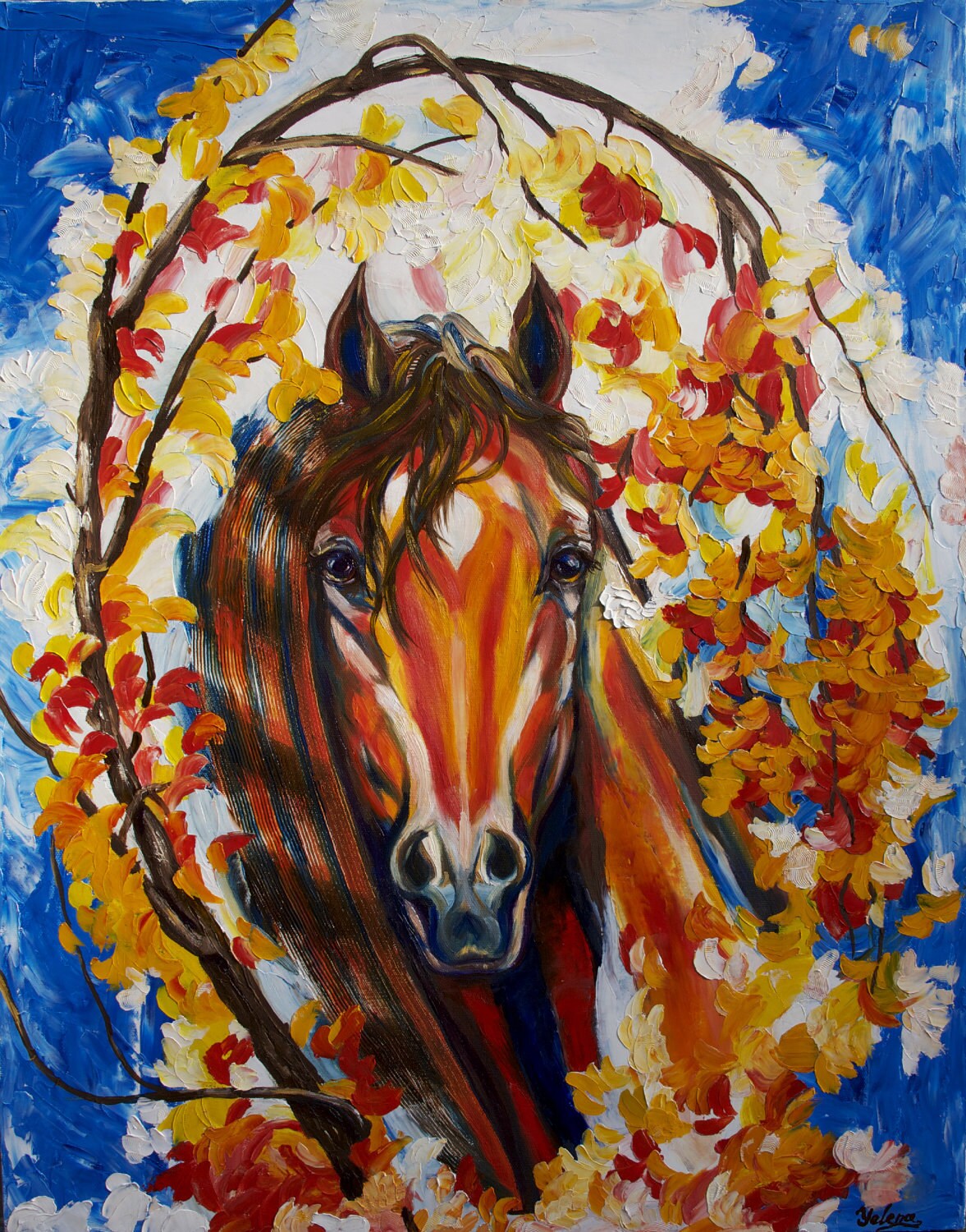 Horse art oil on canvas Original painting wild red horse fine