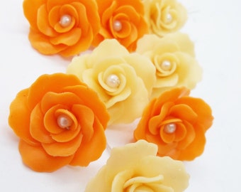 Miniature Polymer Clay Roses Handcrafted with Pearl bead, 10 pieces