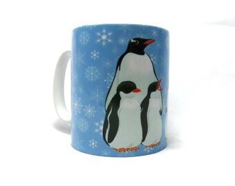 Penguins Mug, Snowflakes and Penguins, Christmas Penguins.