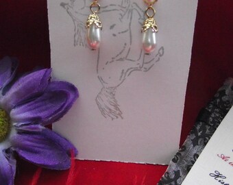 E-0637 - Pearl Posts with Glass Pearl and Filigree Drops - Georgian Earrings, Regency Earrings, Civil War Earrings, Victorian Earrings