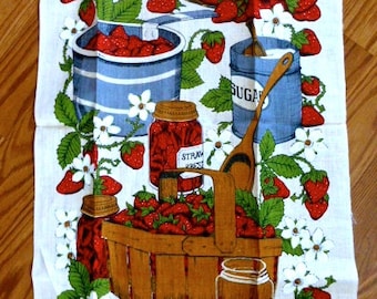 Vintage Stevens Linens Strawberries Tea Towel
