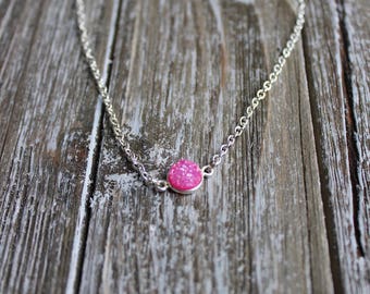 Pink & Silver Druzy Necklace