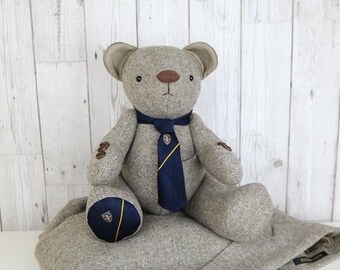 Memory teddy bear pattern posted, teddy bear pattern, keepsake bear pattern. Teddy bear made from clothing, uniform and baby clothes