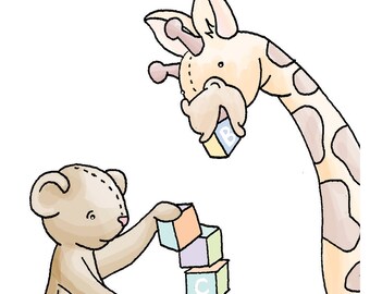 Children's Art, Friends with Blocks, NURSERY DECOR, 8x10 Print
