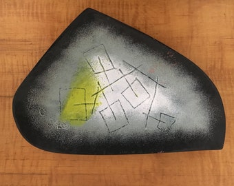 vintage Signed Copper Enamel Dish Tray catch all bowl Modernist Brutalist Atomic Annemarie Davidson?
