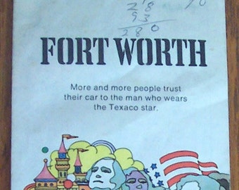Vintage TEXACO-1973 Street Map of Fort Worth TEXAS & Part of Dallas-with Index-FREE Shipping!