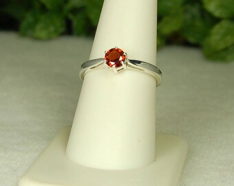 Garnet Ring, Size 8, Garnet Solitaire, Cranberry Red, Sparkling Cut, Natural Garnet, Sterling Silver, January Birthstone, Red Garnet Ring