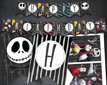 Nightmare Before Christmas Banner, Happy Birthday Banner, Party Banner, Printables, Movie, Birthday Favors, Jack Banner, Printables, Digital