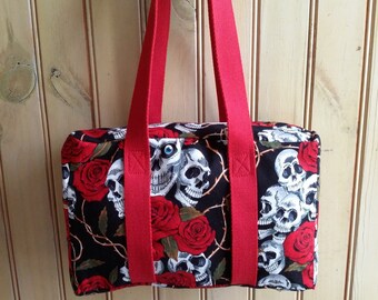 Handmade skull and roses handbag bowling bag