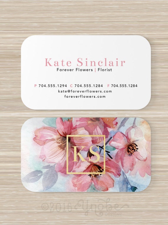 Floral Business Card Faux Gold Foil Florist Flowers Pink