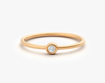 Rose Gold Diamond Ring/ 14k Rose Gold Single Diamond 0.05ctw Engagement Ring/ Simple Engagement Ring/ Promise Ring/ Dainty Diamond Ring