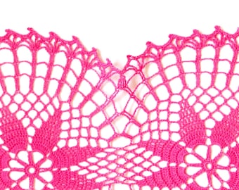 Pink fuchsia oval Crochet doily hand dyed Vintage Doily