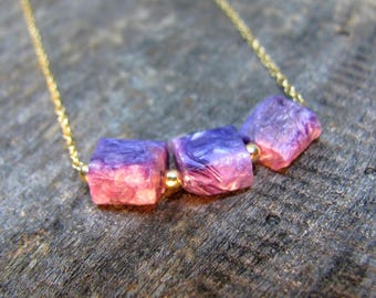 Raw Stone Jewelry, Raw Sugilite Necklace, 14K Gold Filled Necklace, Dainty Gemstone Necklace, Delicate Stone Necklace, Stone Choker Necklace