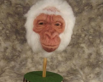 Needle felted Animal, Needle felted Gorilla, Needle felted Albino Gorilla, Needle felted Gorlla Head, Needle felted sculpture