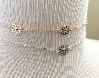 Gold or Silver Daisy Choker, Gold Filled Flower Choker, Sterling Silver Flower Choker, Boho Choker, Flower Choker Necklace