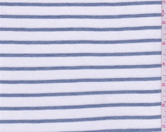 White/Slate Blue Stripe T Shirt Knit, Fabric By The Yard
