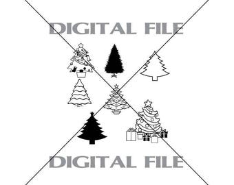 Seven Christmas Tree Vector Images SVG Files Digital Cutting Files Ai - Eps - PNG - DXF - Svg