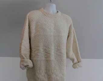 Knit Sweater, Oversized Sweater, Handmade Sweater, Off-white Knitwear, Beige Knitwear, Heavy-knit Sweater